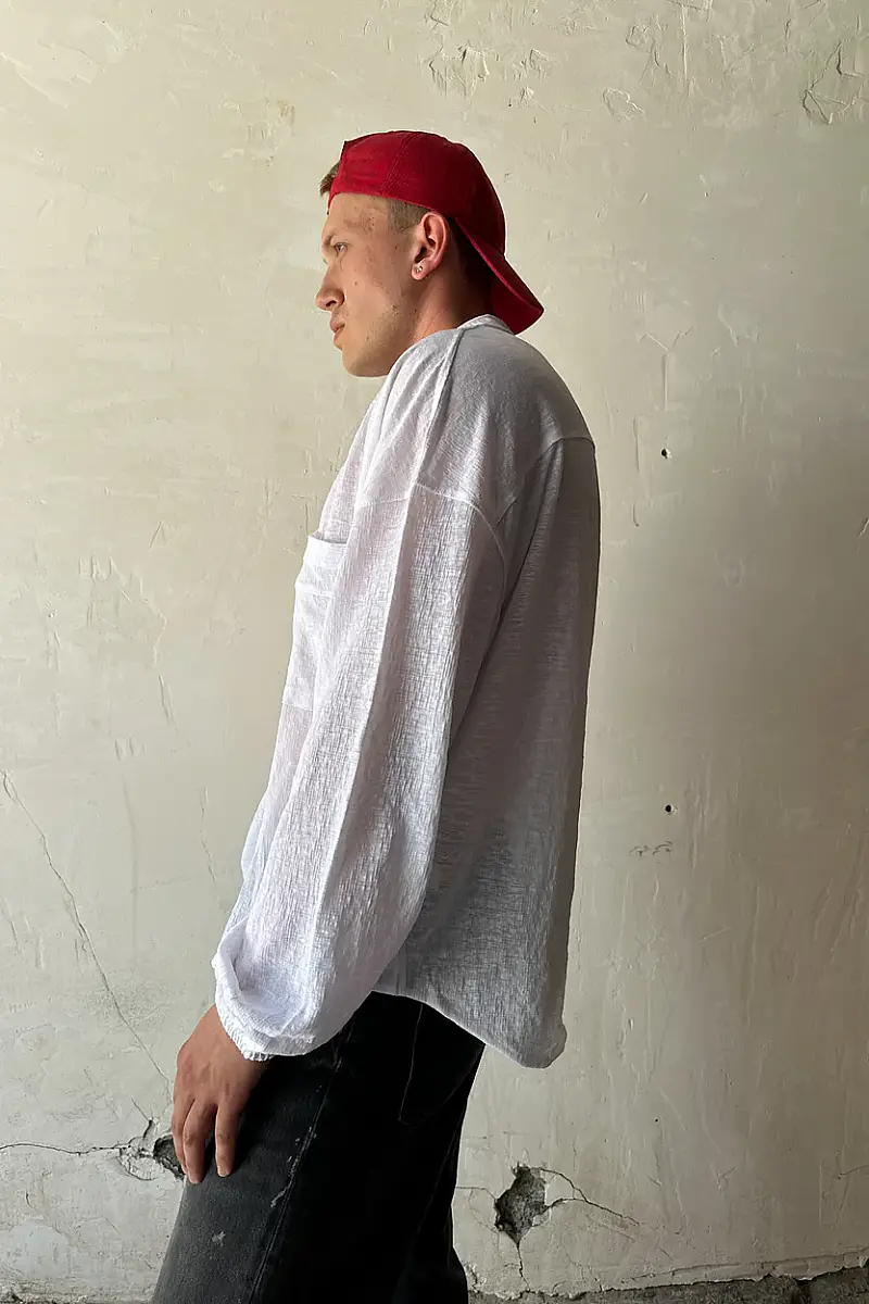 Cepli Beyaz Oversize Essential Gömlek - 4