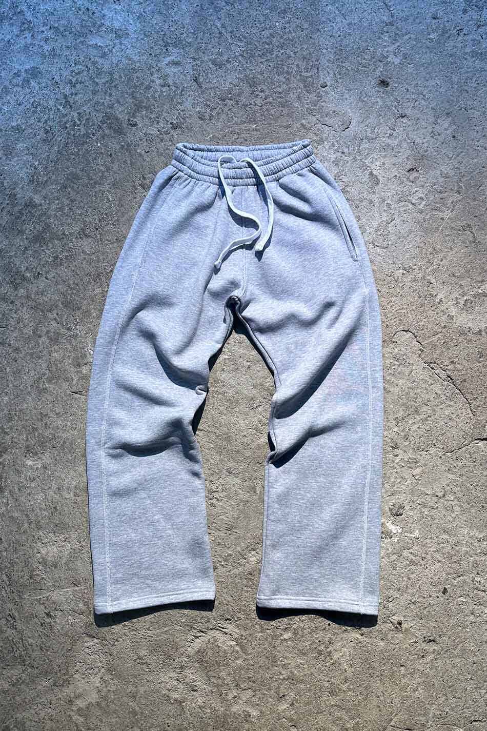 Çift Dikiş Detaylı Gri Melanj Baggy Eşofman - SOLDOUT