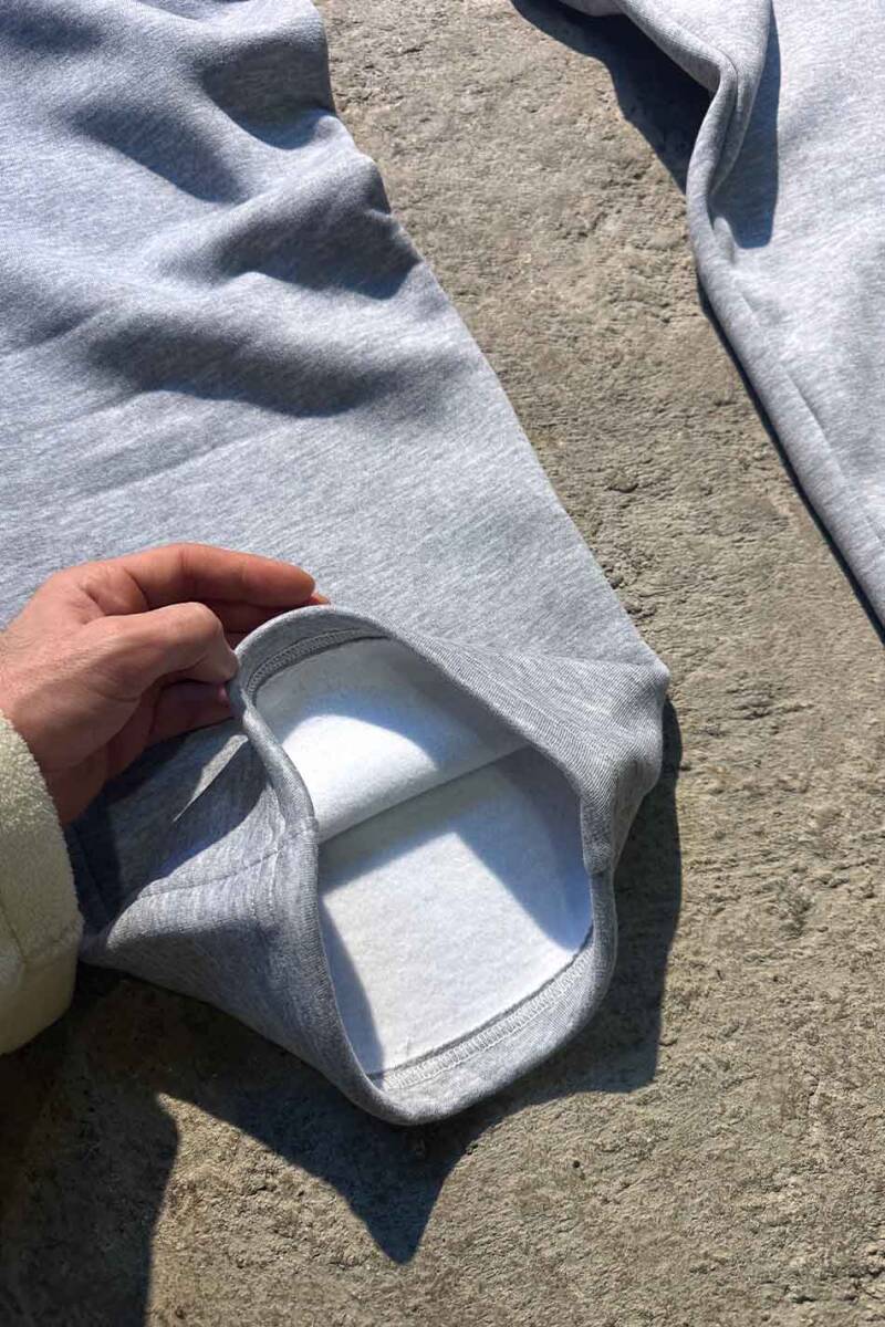 Çift Dikiş Detaylı Gri Melanj Baggy Eşofman - 9