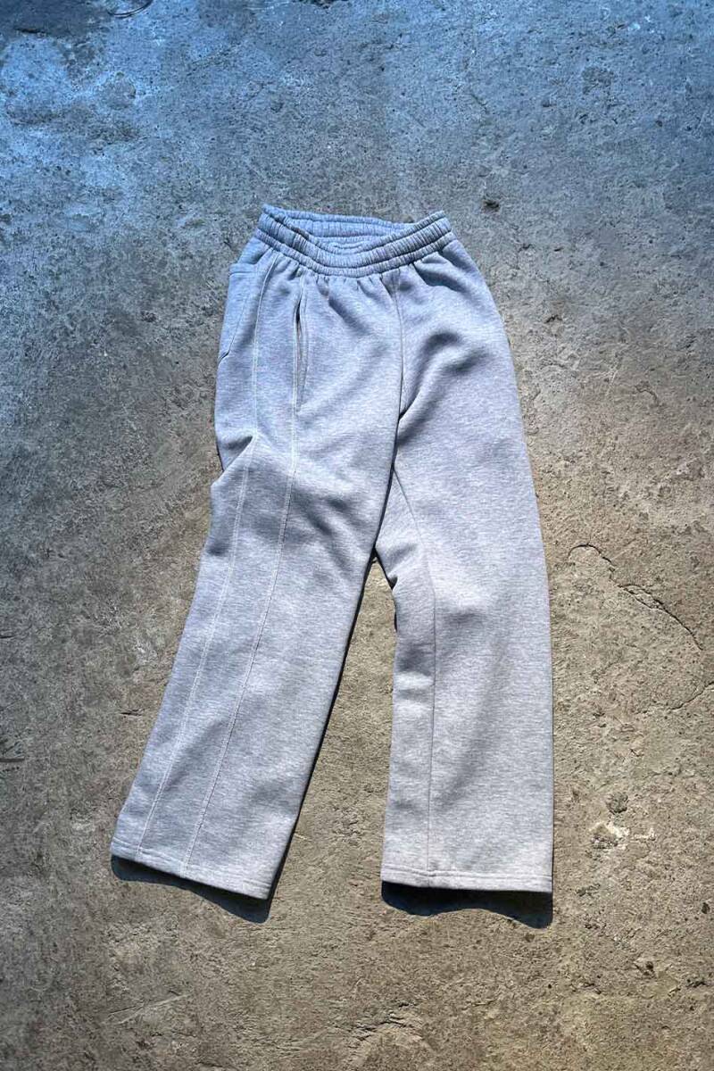 Çift Dikiş Detaylı Gri Melanj Baggy Eşofman - 7
