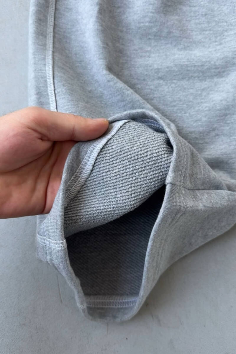 Çift Dikiş Detaylı Gri Melanj (Şardonsuz) Baggy Eşofman - 8
