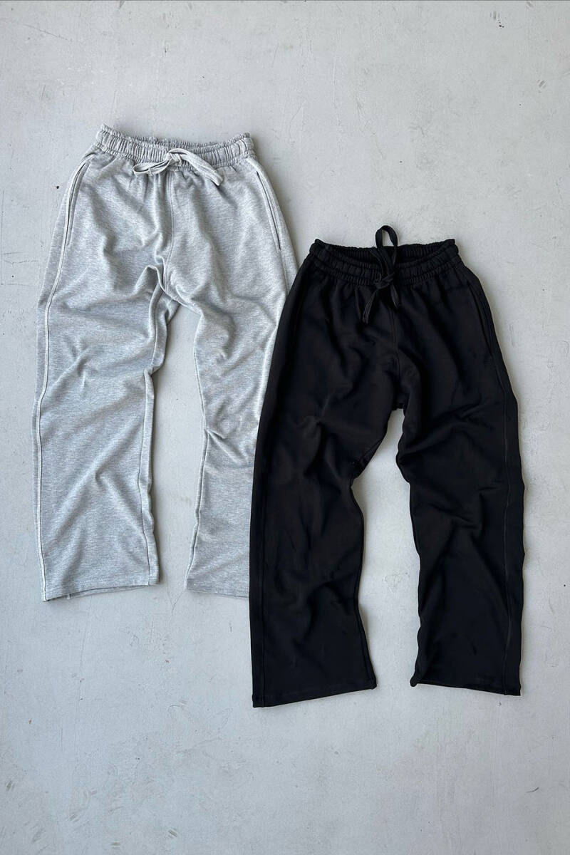 Çift Dikiş Detaylı Gri Melanj (Şardonsuz) Baggy Eşofman - 9