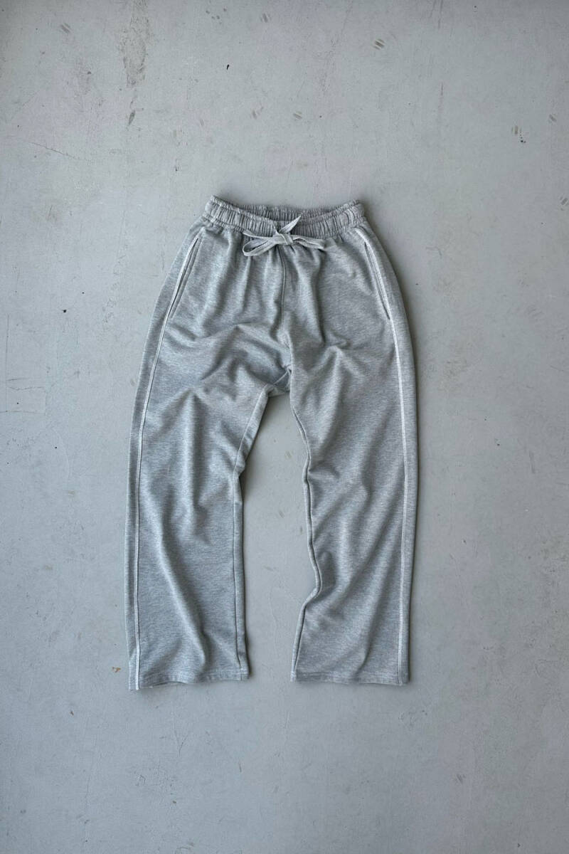 Çift Dikiş Detaylı Gri Melanj (Şardonsuz) Baggy Eşofman - 6