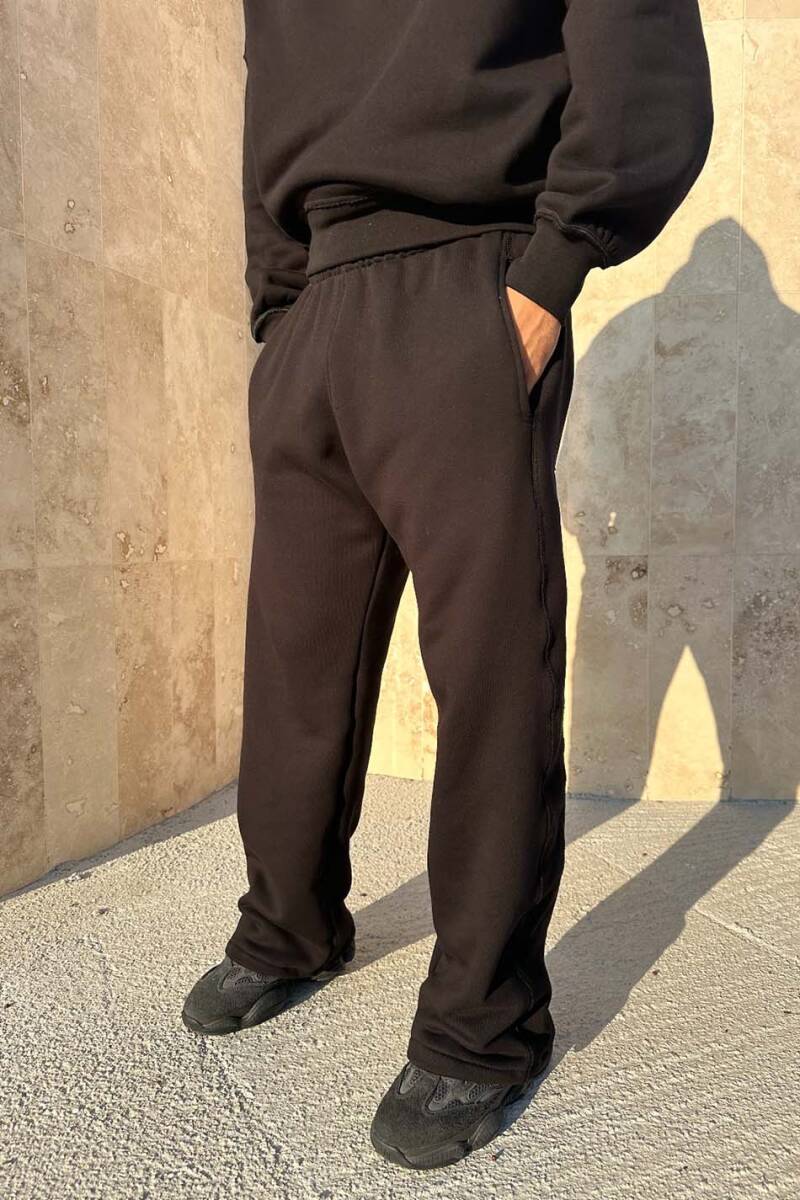 Çift Dikiş Detaylı Siyah Baggy Eşofman - 1
