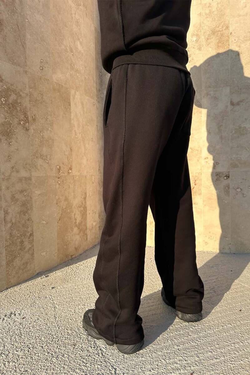 Çift Dikiş Detaylı Siyah Baggy Eşofman - 2