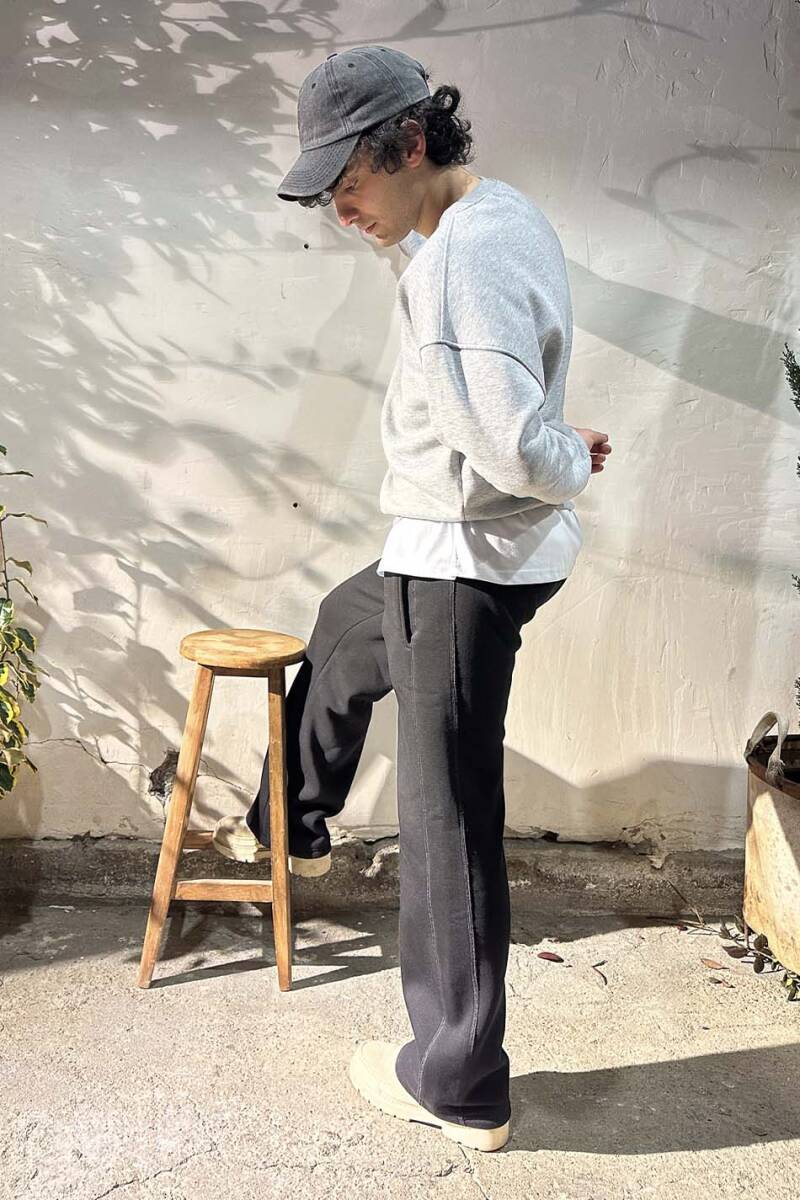 Çift Dikiş Detaylı Siyah Baggy Eşofman - 7
