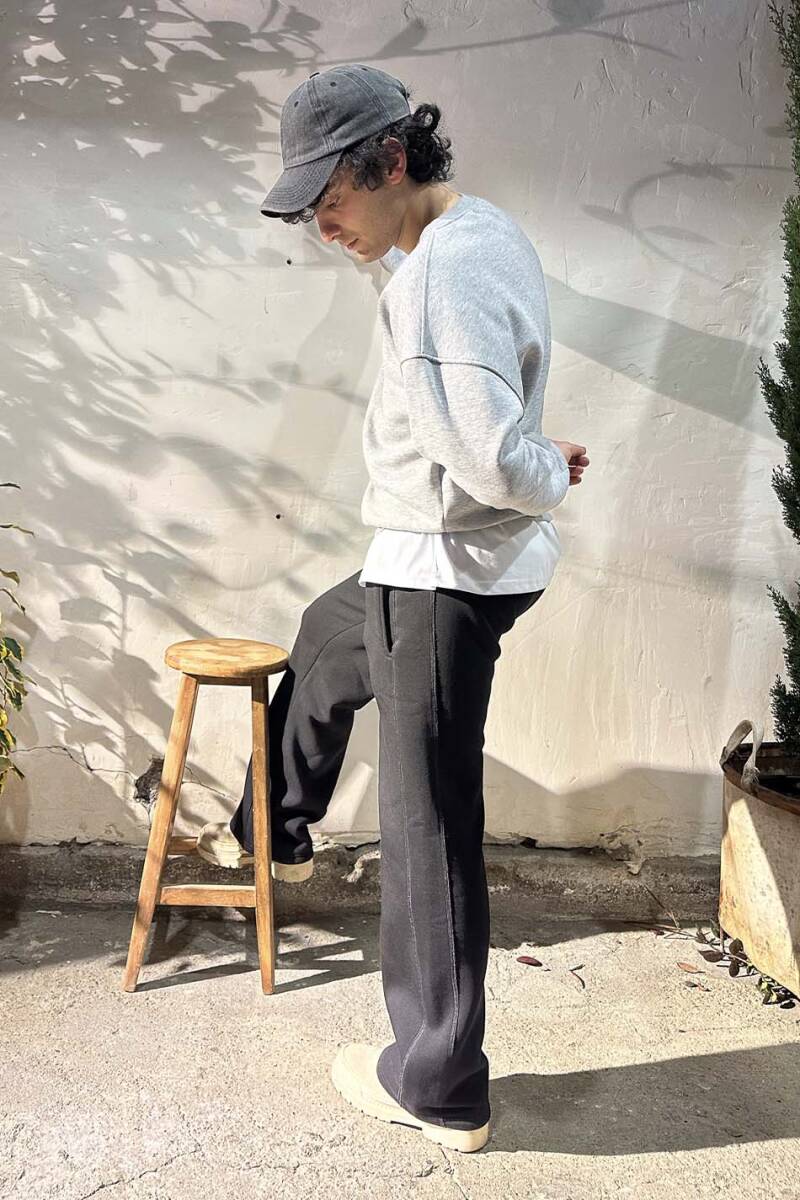 Çift Dikiş Detaylı Siyah Baggy Eşofman - 8