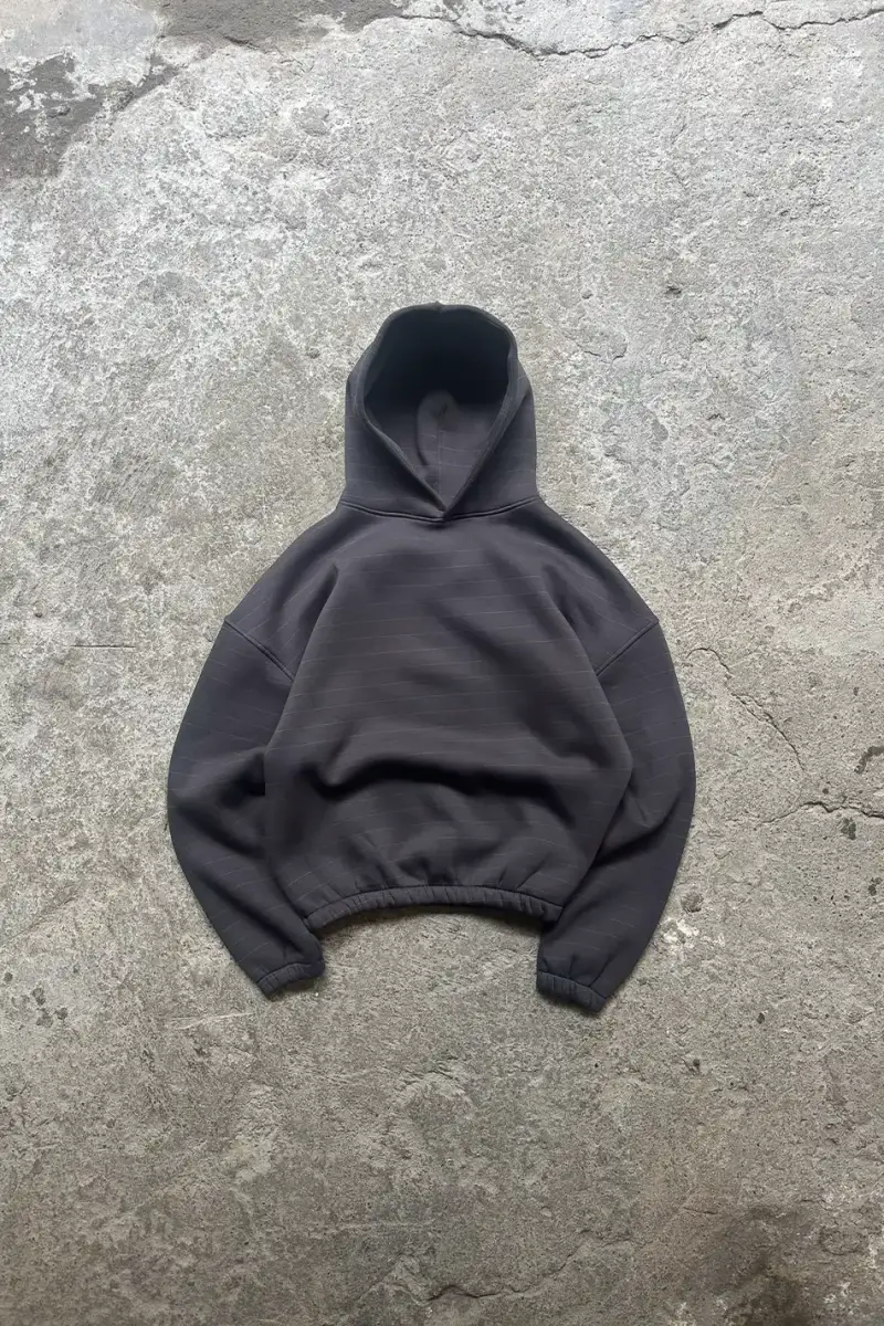 Çizgili Füme Oversize Boxy Fit Hoodie - 1
