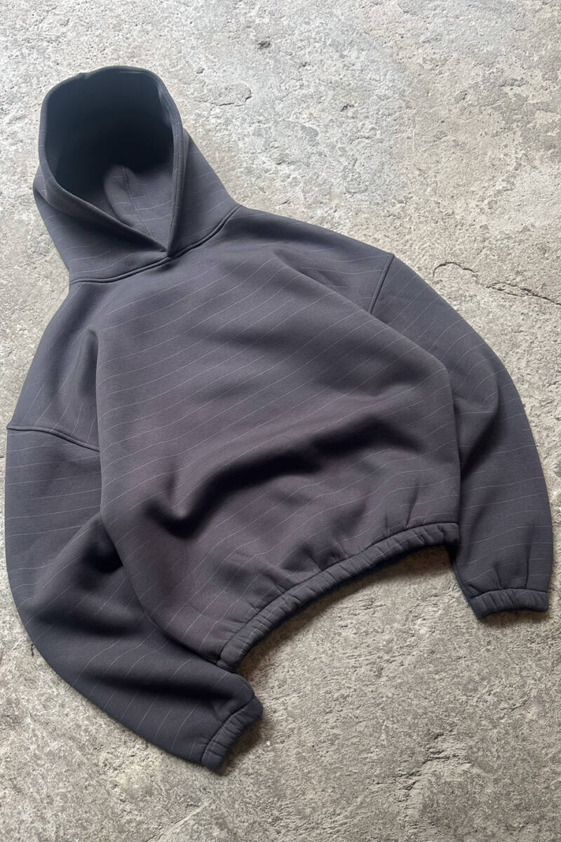 Çizgili Füme Oversize Boxy Fit Hoodie - SOLDOUT (1)