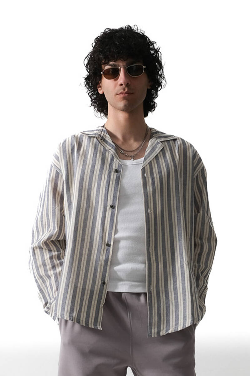 Çizgili Keten Essential Oversize Gömlek 