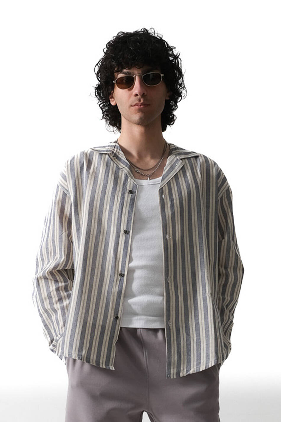 Çizgili Keten Essential Oversize Gömlek - SOLDOUT