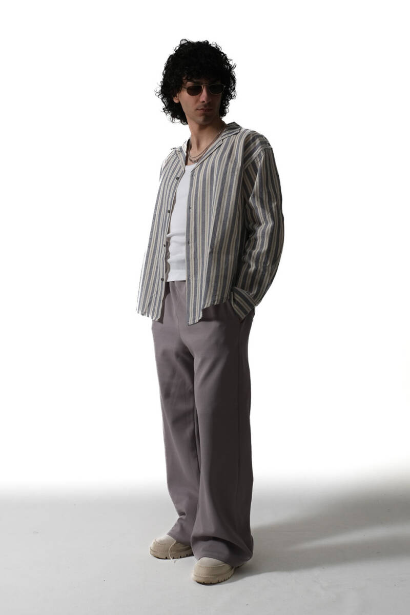 Çizgili Keten Essential Oversize Gömlek - 2