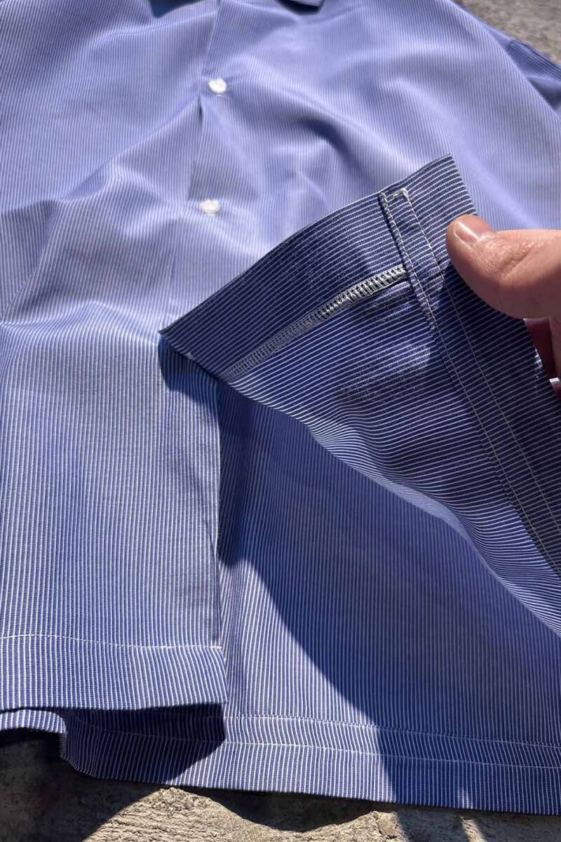 Çizgili Lacivert Oversize Gömlek - 4