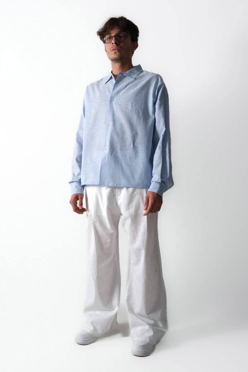 Çizgili Mavi Essential Boxy Fit Crop Gömlek - 7