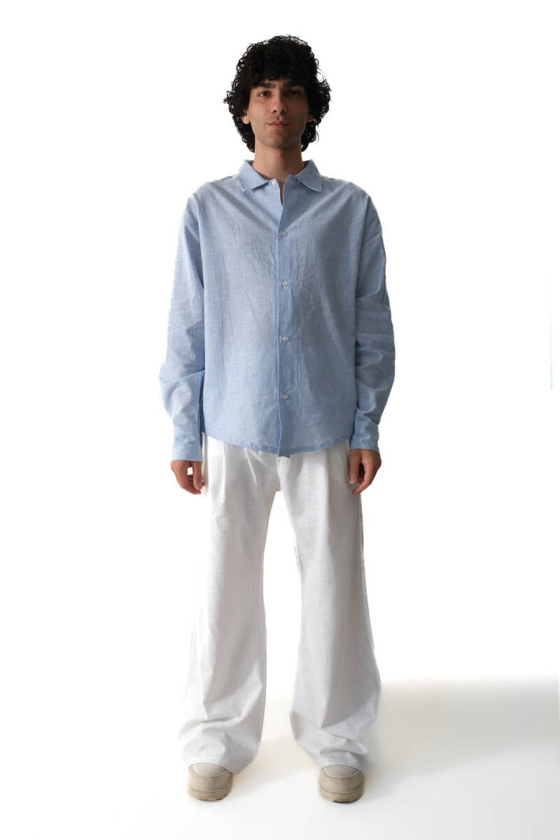 Çizgili Mavi Essential Oversize Gömlek - 2