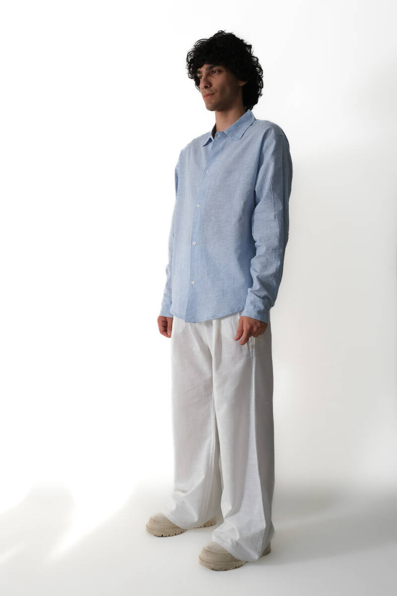 Çizgili Mavi Essential Oversize Gömlek - 3