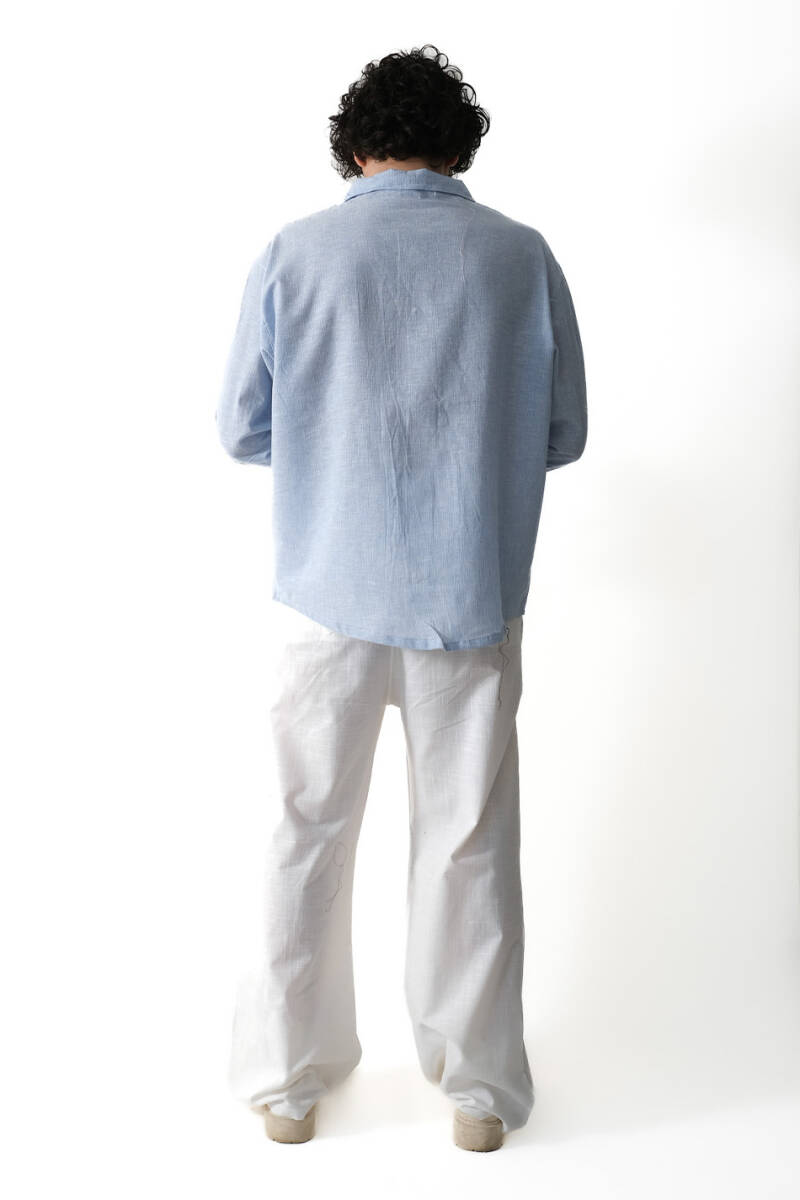 Çizgili Mavi Essential Oversize Gömlek - 6