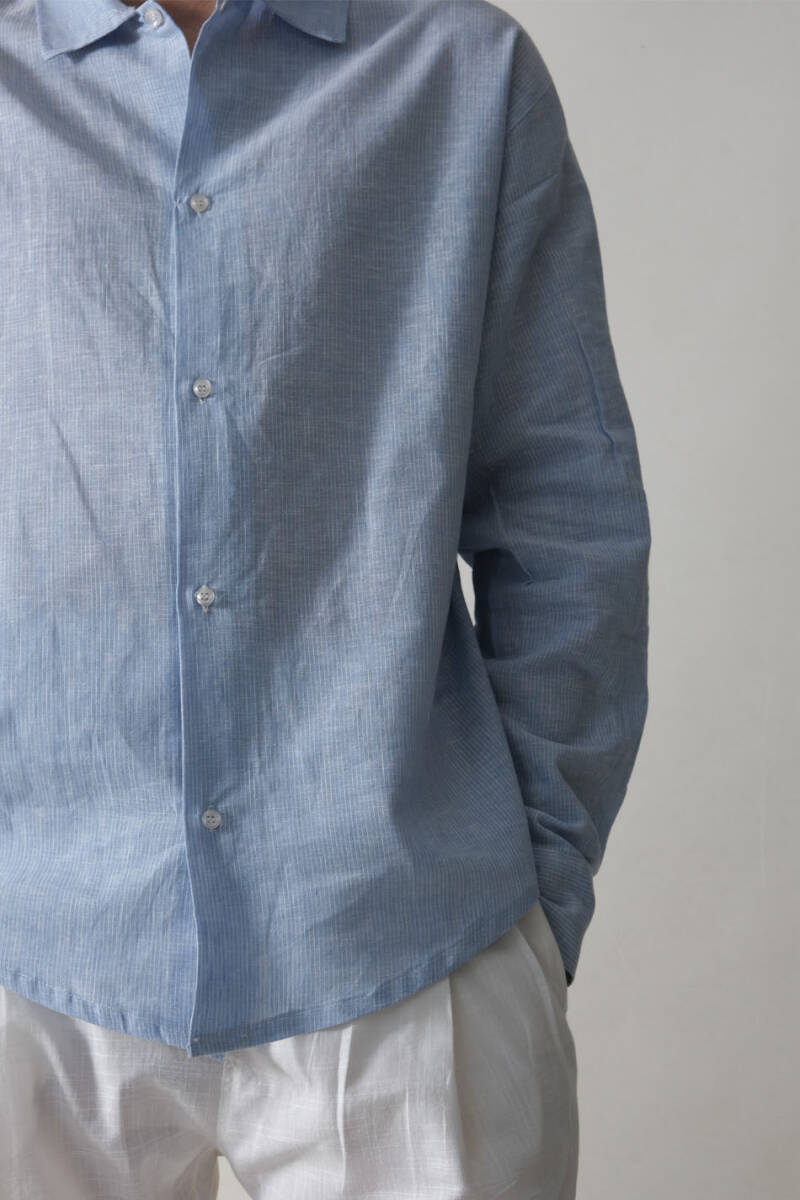 Çizgili Mavi Essential Oversize Gömlek - 4