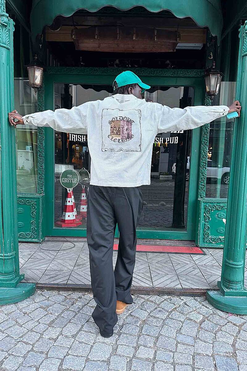 Çizgili Oversize Baskılı Gömlek - SOLDOUT