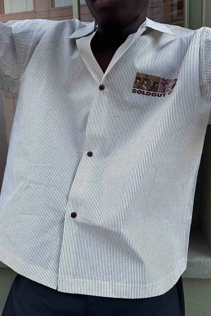 Çizgili Oversize Baskılı Gömlek - SOLDOUT (1)