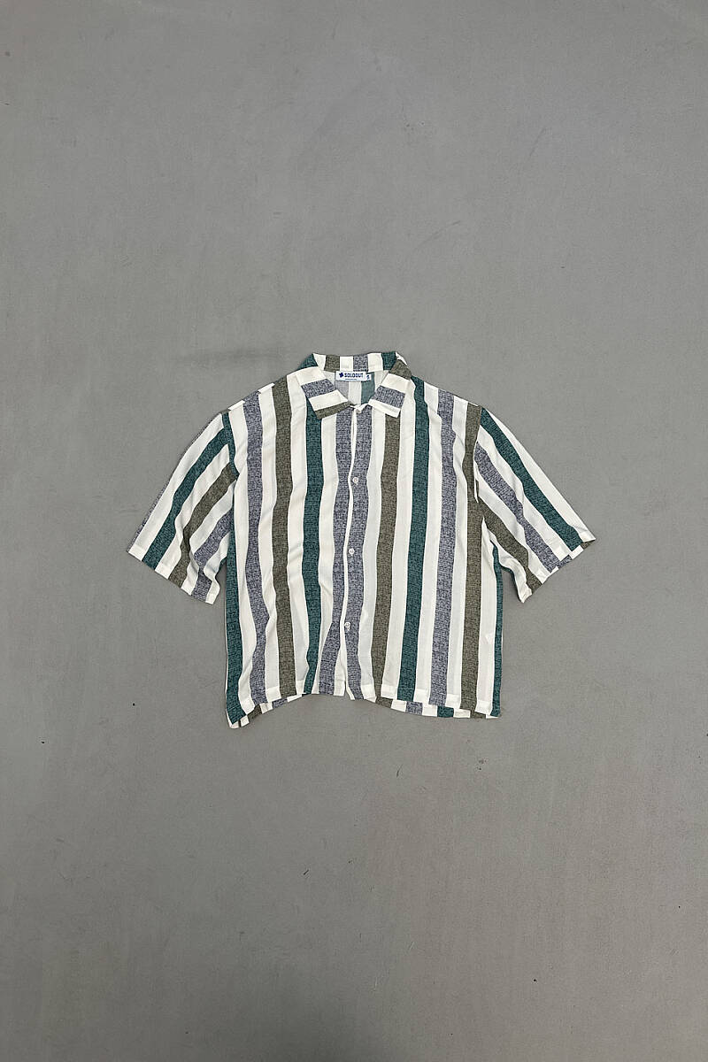  Çok Renkli Yarım Kol Boxy Fit Gömlek - SOLDOUT