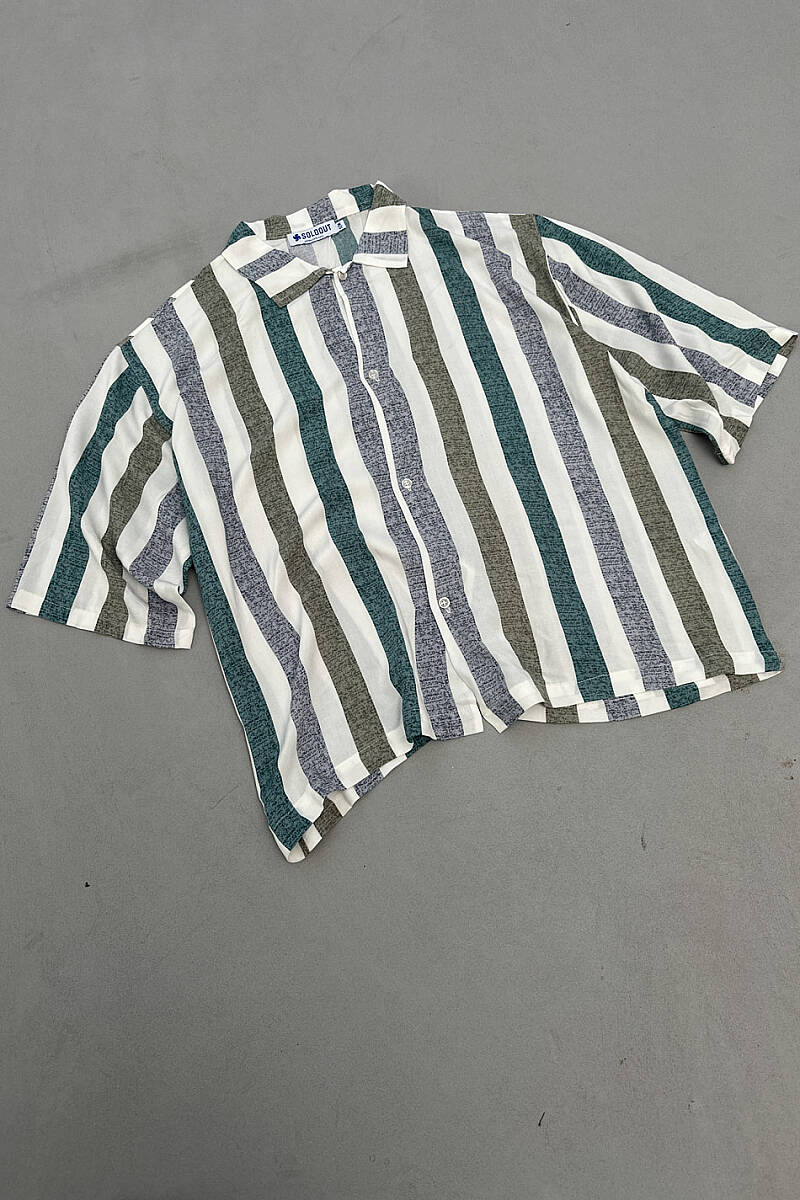  Çok Renkli Yarım Kol Boxy Fit Gömlek - 3