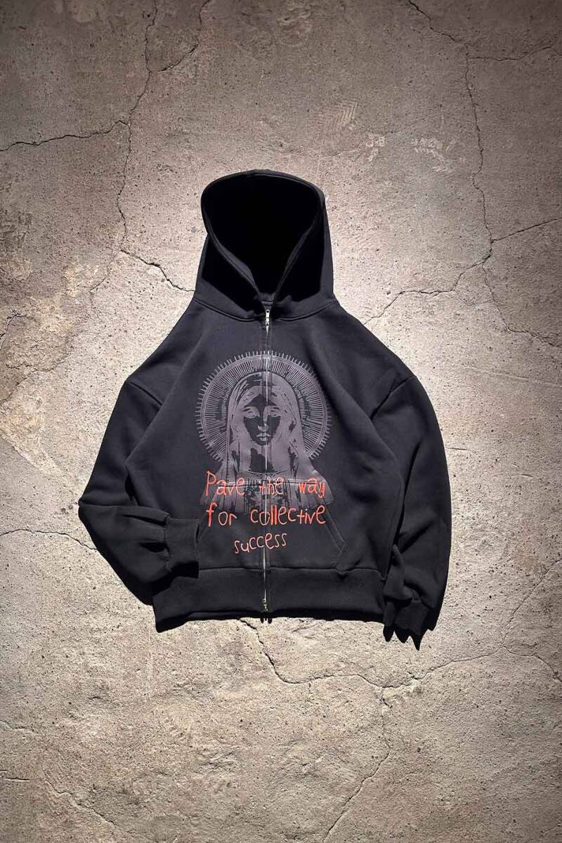 Collective Success Siyah Oversize Boxy Fit Zip Hoodie - SOLDOUT