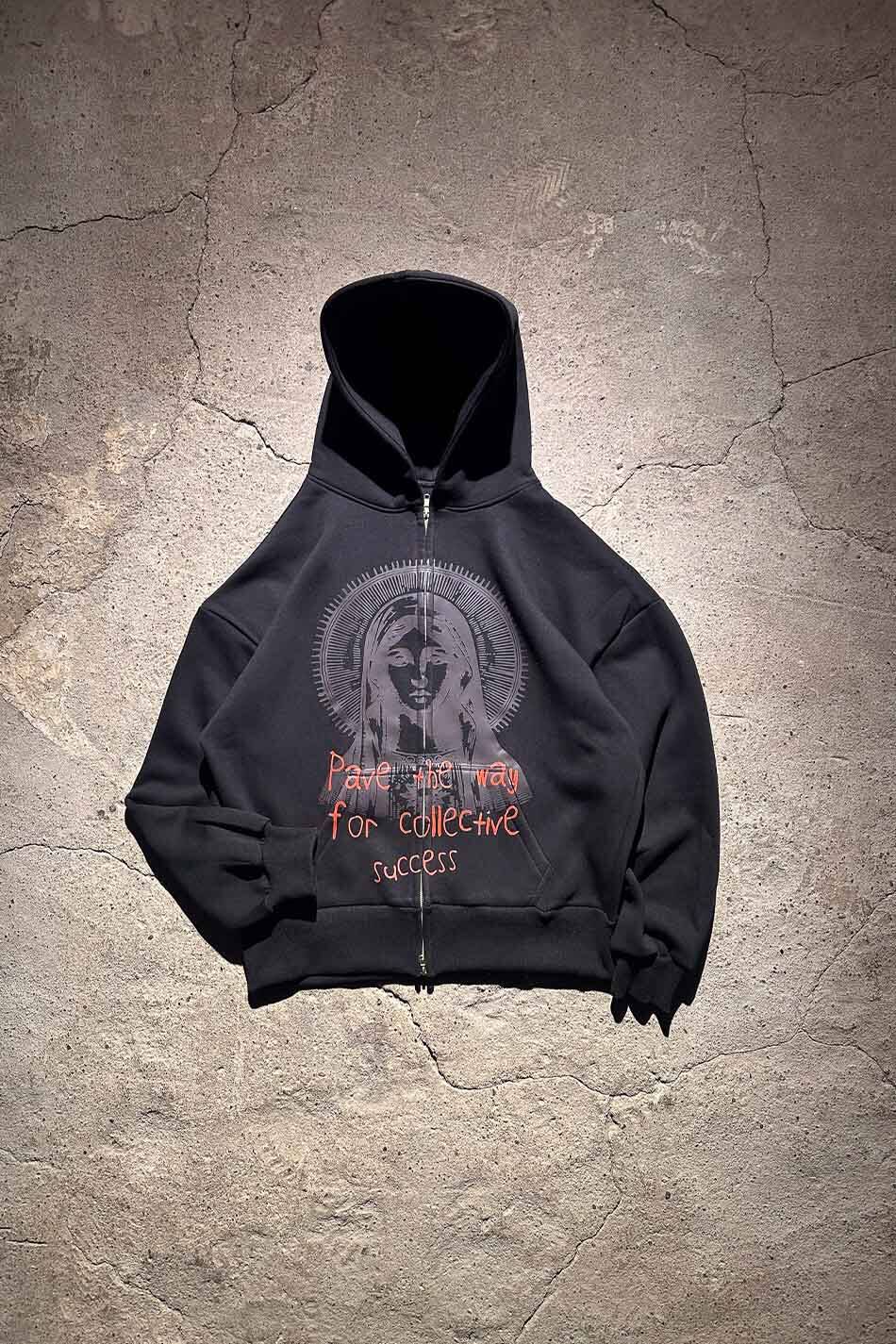 Collective Success Siyah Oversize Boxy Fit Zip Hoodie - SOLDOUT