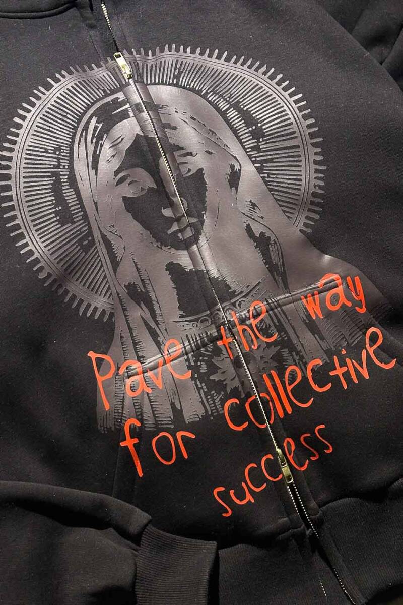 Collective Success Siyah Oversize Boxy Fit Zip Hoodie - 3