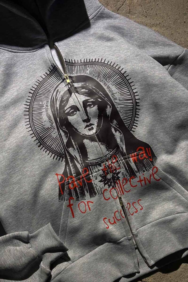 Collective Success Gri Melanj Oversize Boxy Fit Zip Hoodie - SOLDOUT (1)