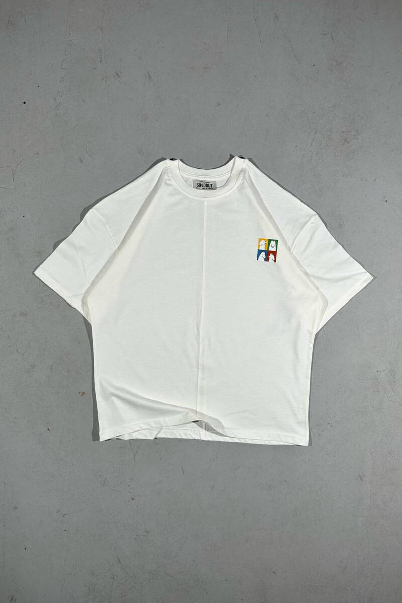 Color Dogs Baskılı Dikiş Detaylı Oversize Tişört - 1