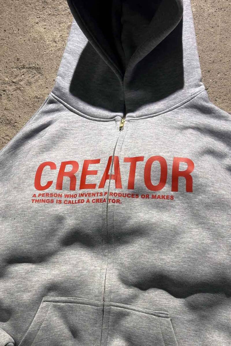 Creator Gri Melanj Oversize Boxy Fit Zip Hoodie - 3