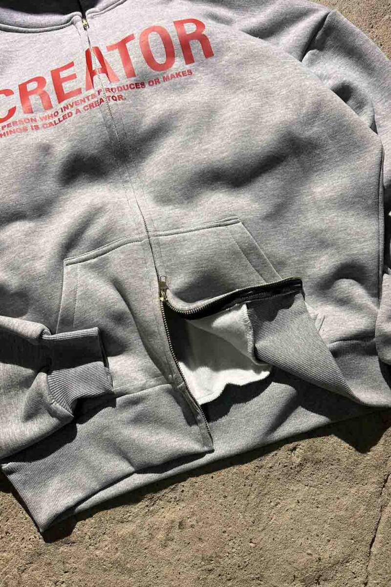 Creator Gri Melanj Oversize Boxy Fit Zip Hoodie - 4