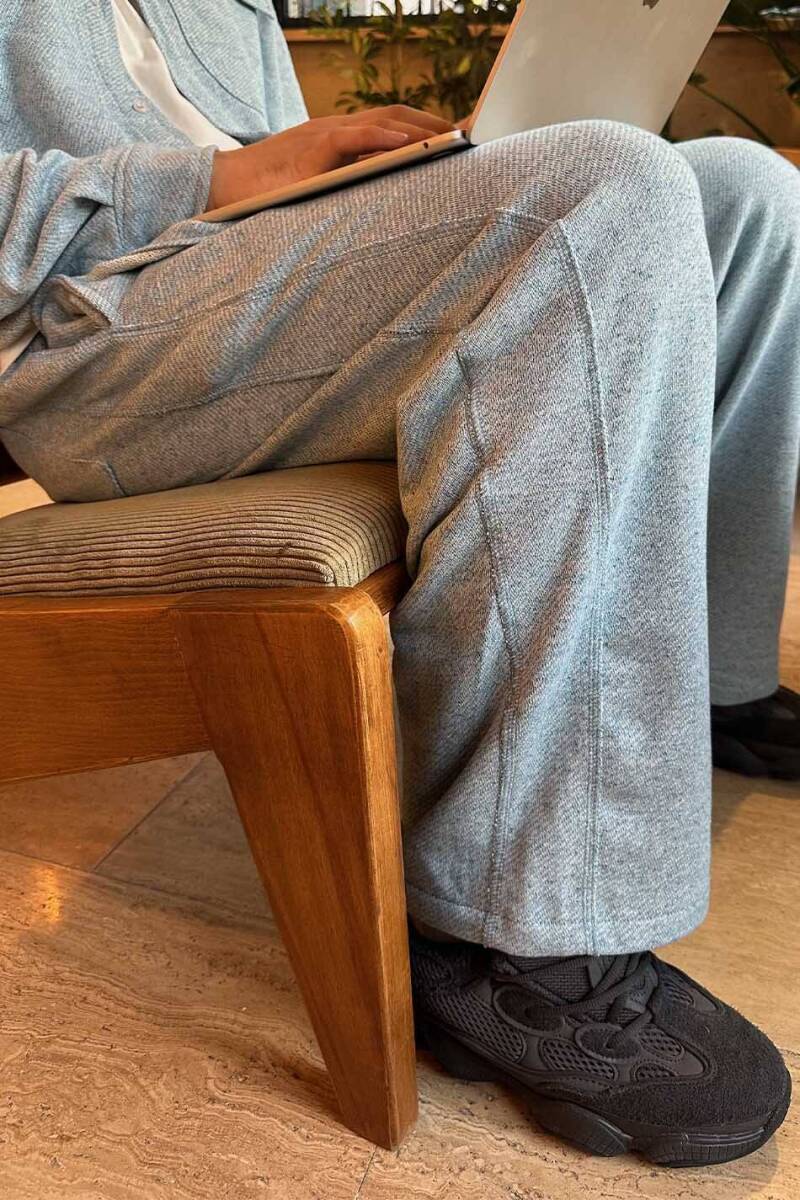 Denim Desenli Açık Mavi Baggy Eşofman - 7