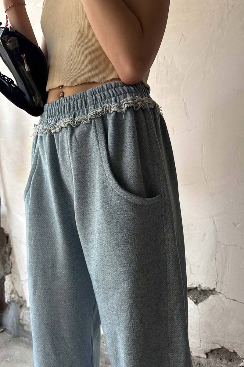 Denim Desenli Pis Dikiş Detaylı Baggy Eşofman - 7