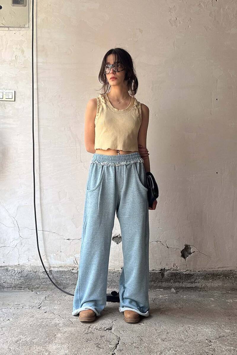 Denim Desenli Pis Dikiş Detaylı Baggy Eşofman - SOLDOUT (1)