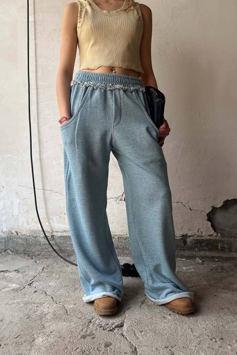 Denim Desenli Pis Dikiş Detaylı Baggy Eşofman - SOLDOUT