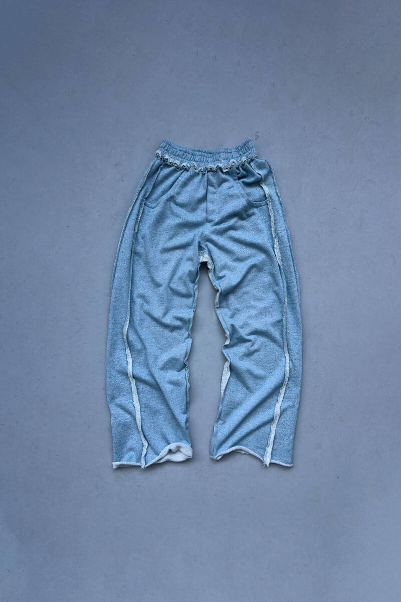 Denim Desenli Pis Dikiş Detaylı Baggy Eşofman - SOLDOUT