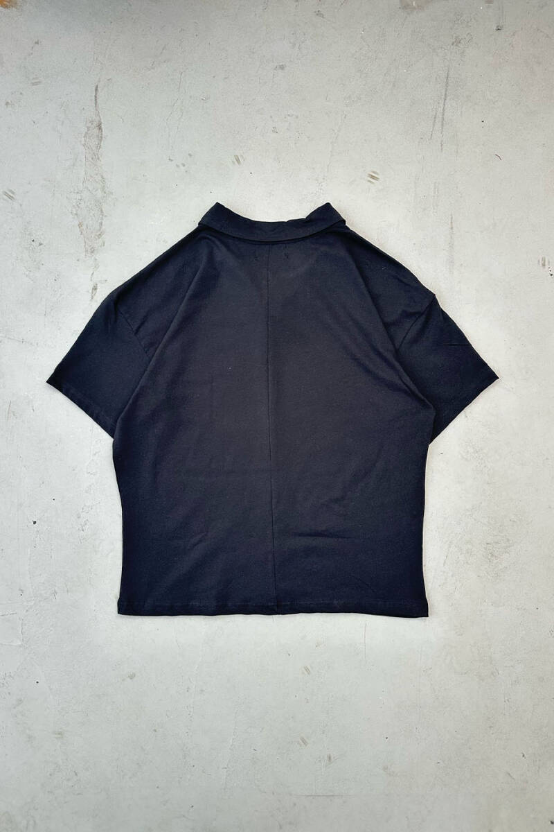 Dikiş Detaylı Polo Yaka Siyah Oversize Tişört - 3