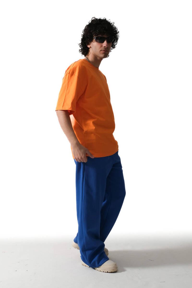 Dikiş Detaylı Turuncu Basic Oversize Tişört - 2