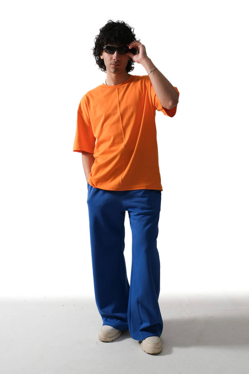 Dikiş Detaylı Turuncu Basic Oversize Tişört - 3