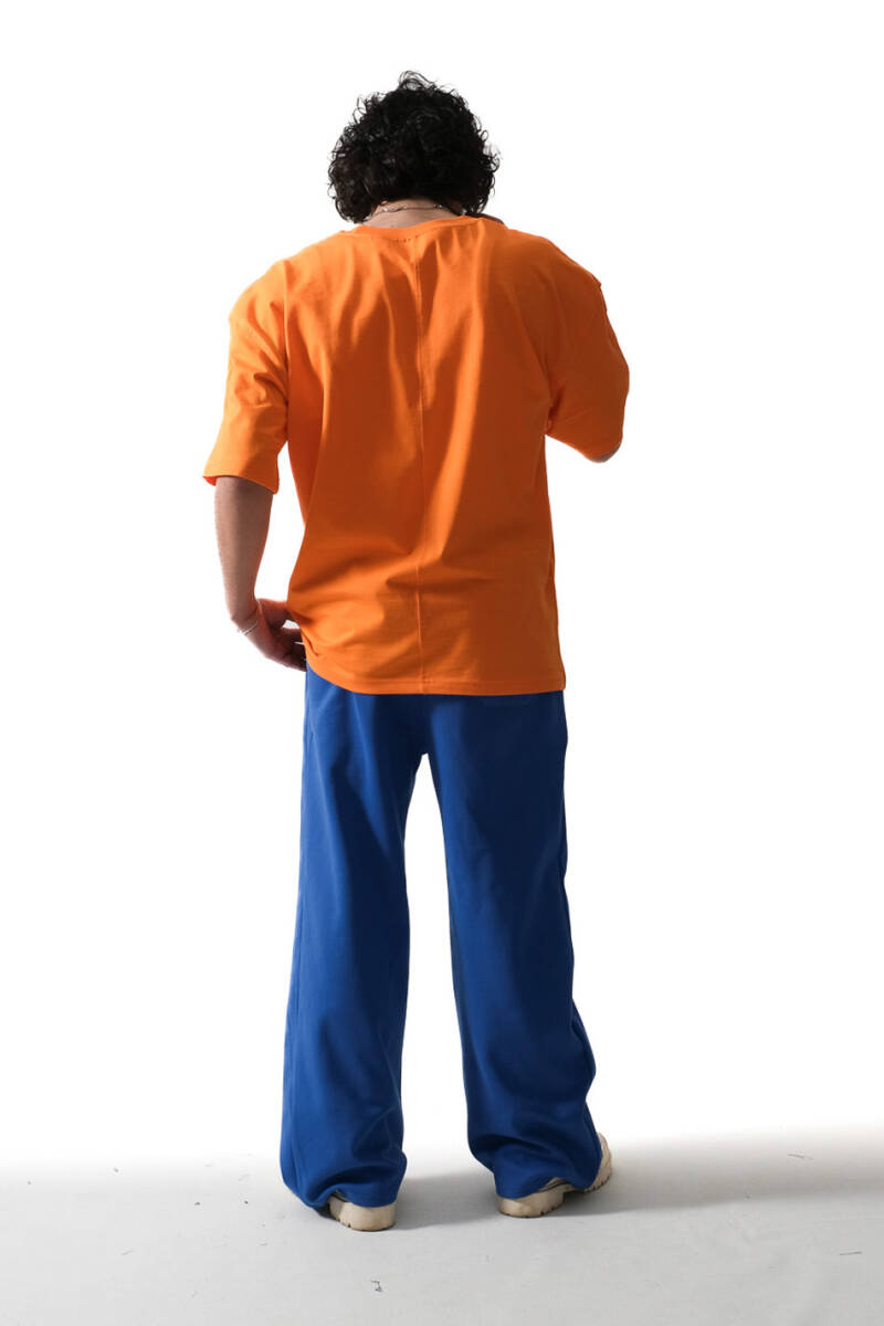 Dikiş Detaylı Turuncu Basic Oversize Tişört - 5