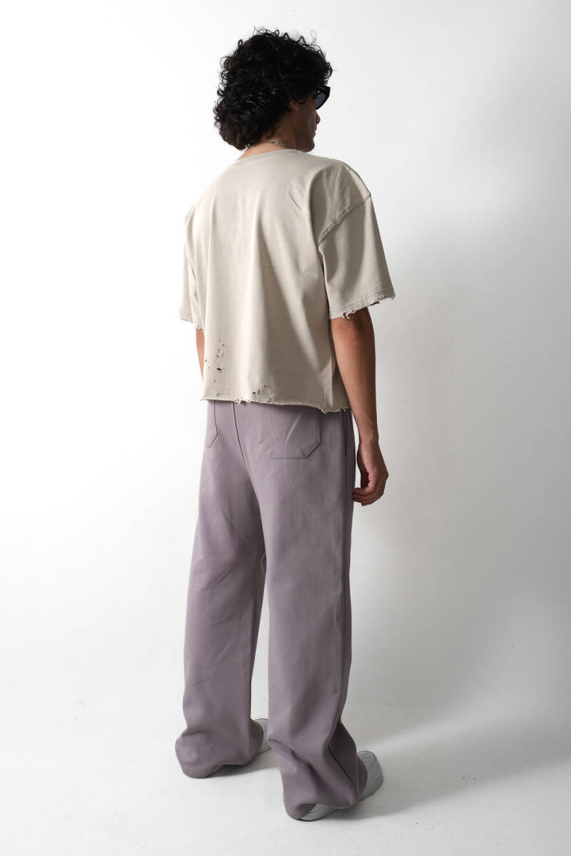 Distressed Bej Boxy Fit Tişört - 3