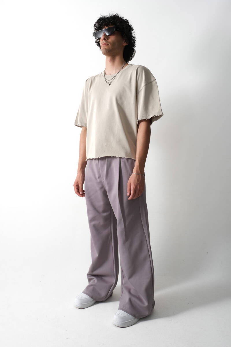 Distressed Bej Boxy Fit Tişört - 6