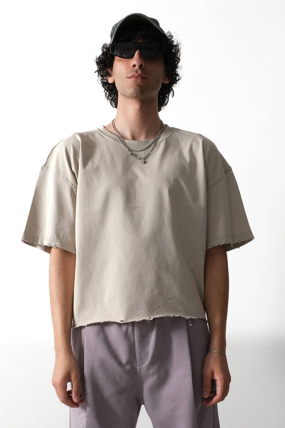 Distressed Bej Boxy Fit Tişört - SOLDOUT