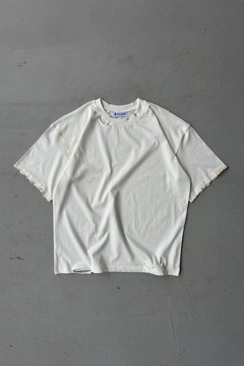 Distressed Beyaz Oversize Tişört - 3