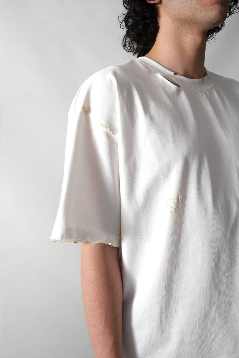 Distressed Beyaz Oversize Tişört - 4