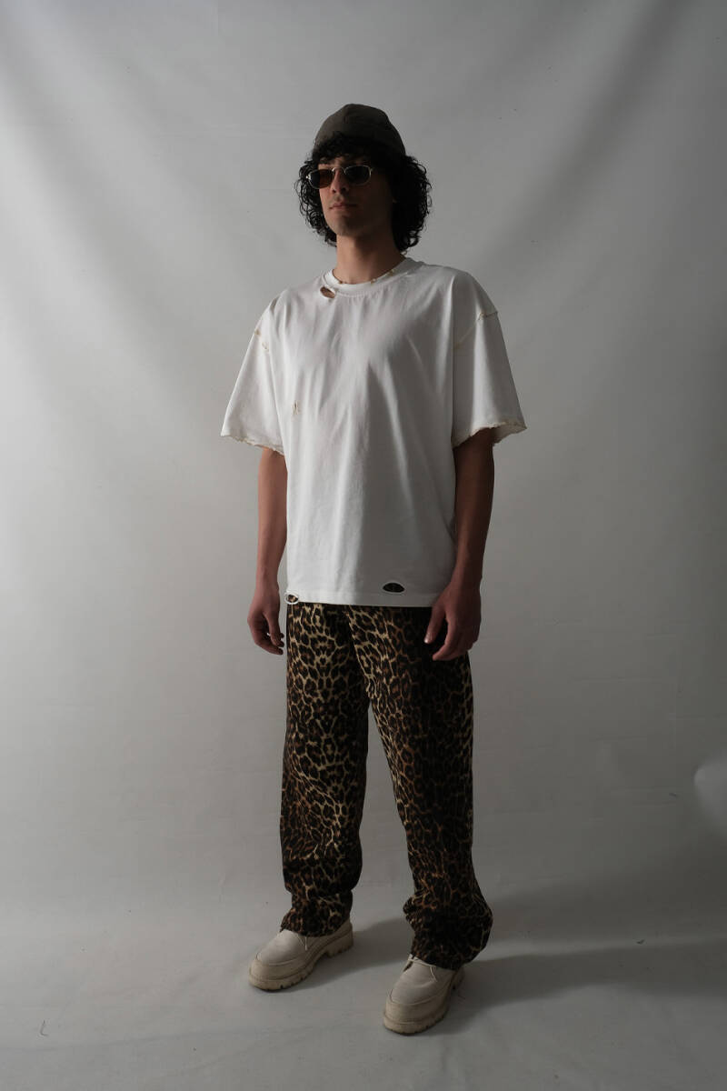 Distressed Beyaz Oversize Tişört - 5