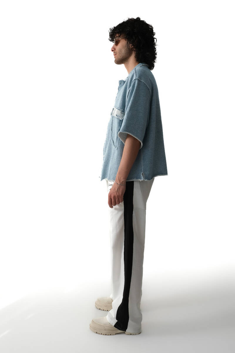 Distressed Boxy Fit Denim Desenli Gömlek - 3