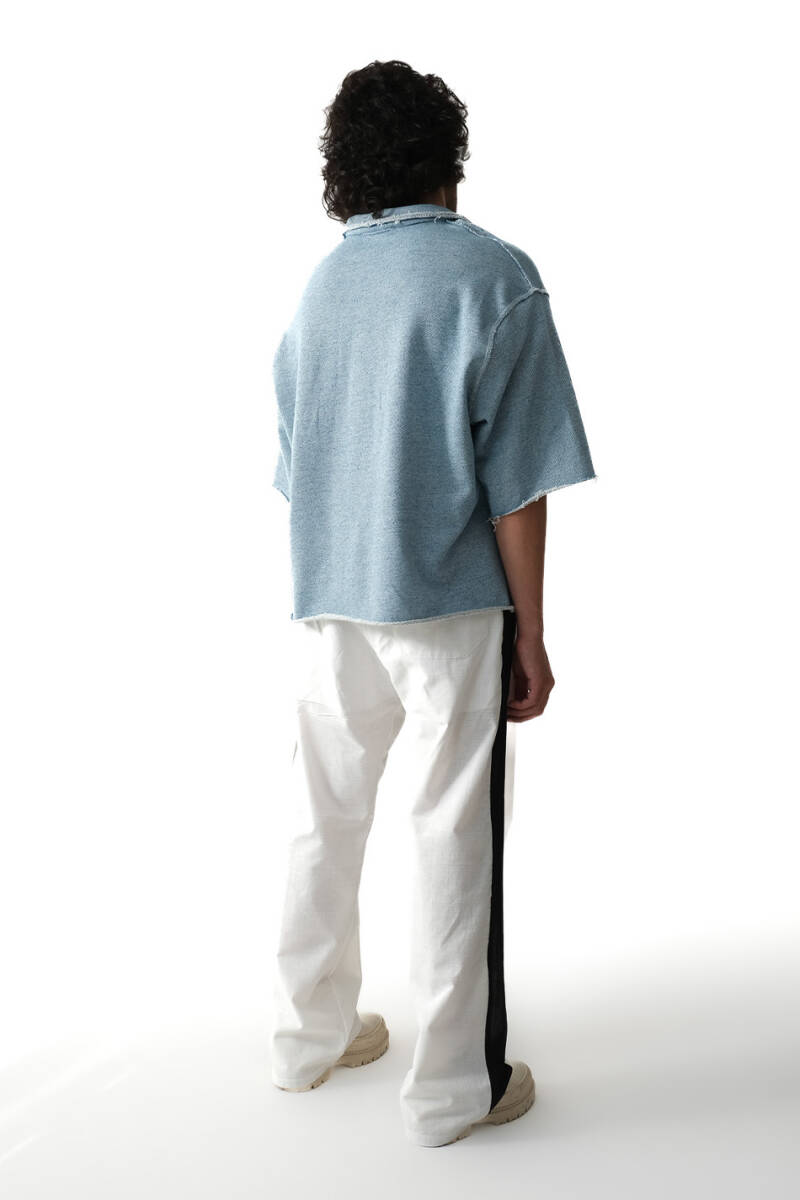 Distressed Boxy Fit Denim Desenli Gömlek - 6
